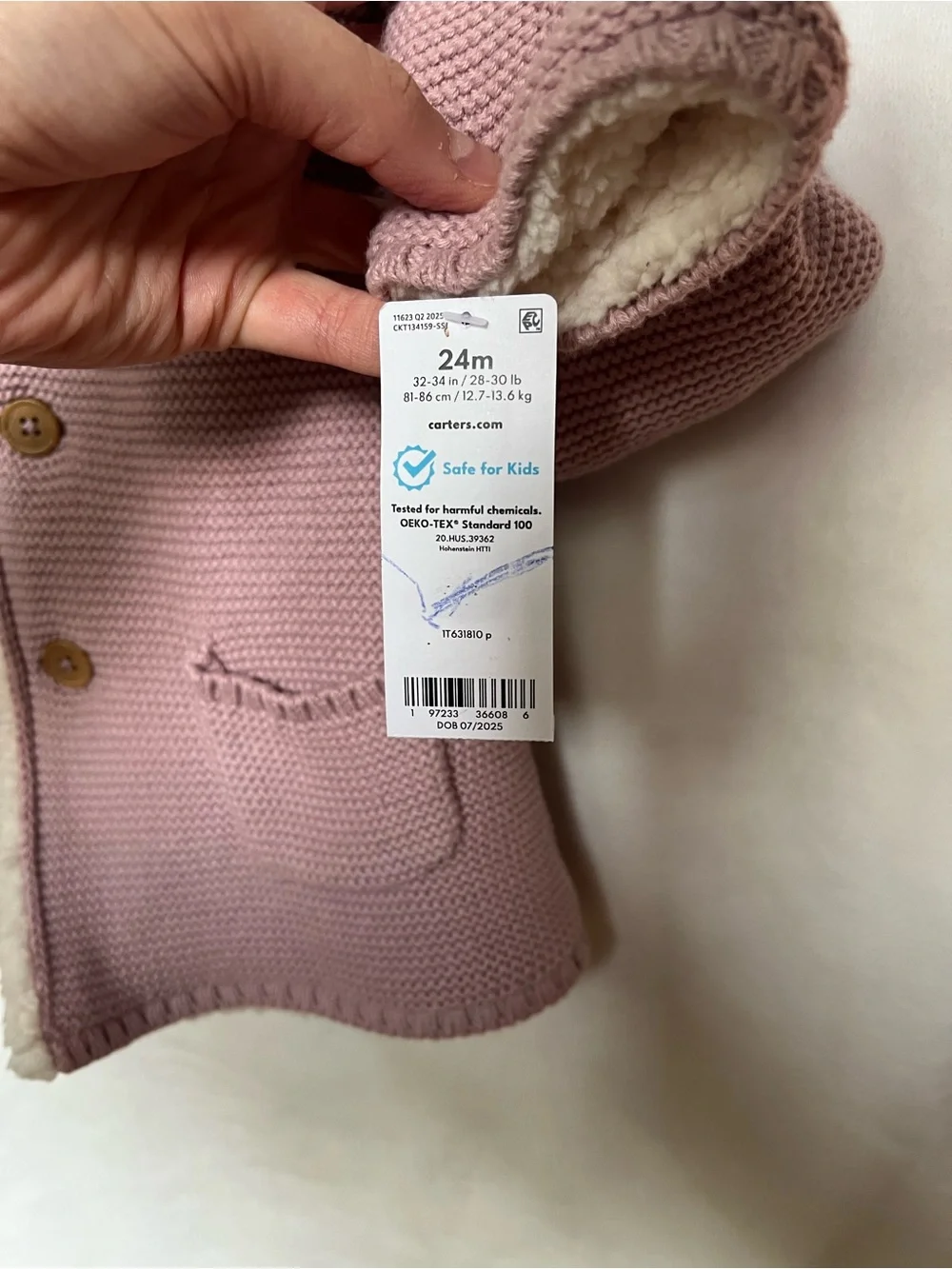 Carter's Dusty Pink Knit Hooded Jacket with Cream Sherpa Lining